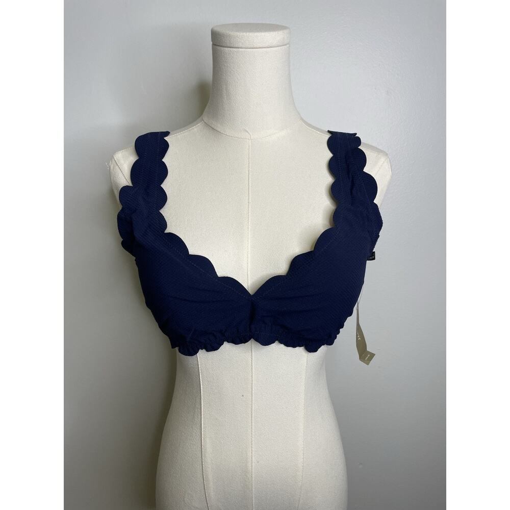 J. Crew Scallop Pique V-Neck Bikini Top Womens Medium Navy Blue - NWT!